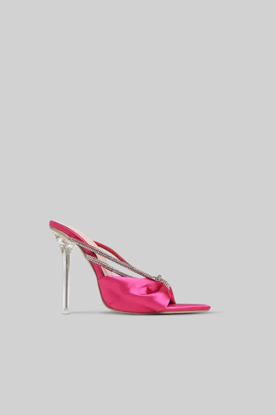 Embellished Satin High Heel Sandals - Fuchsia