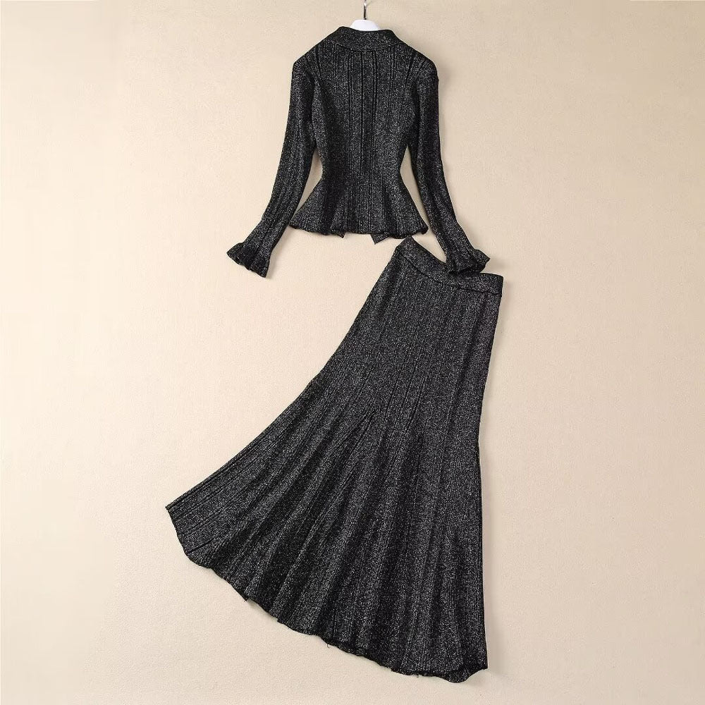 Désirée® black knitted blouse & skirt matching set