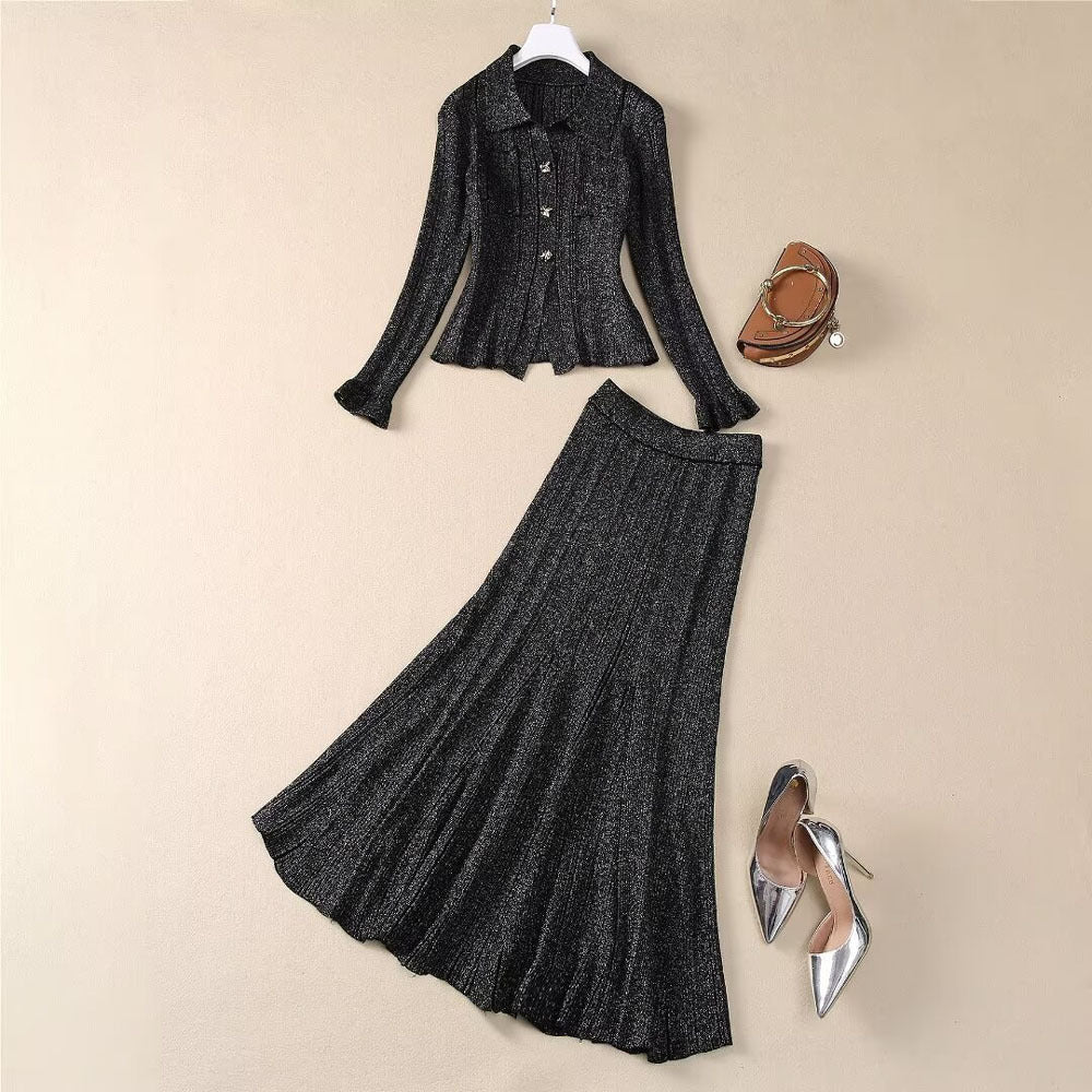 Désirée® black knitted blouse & skirt matching set