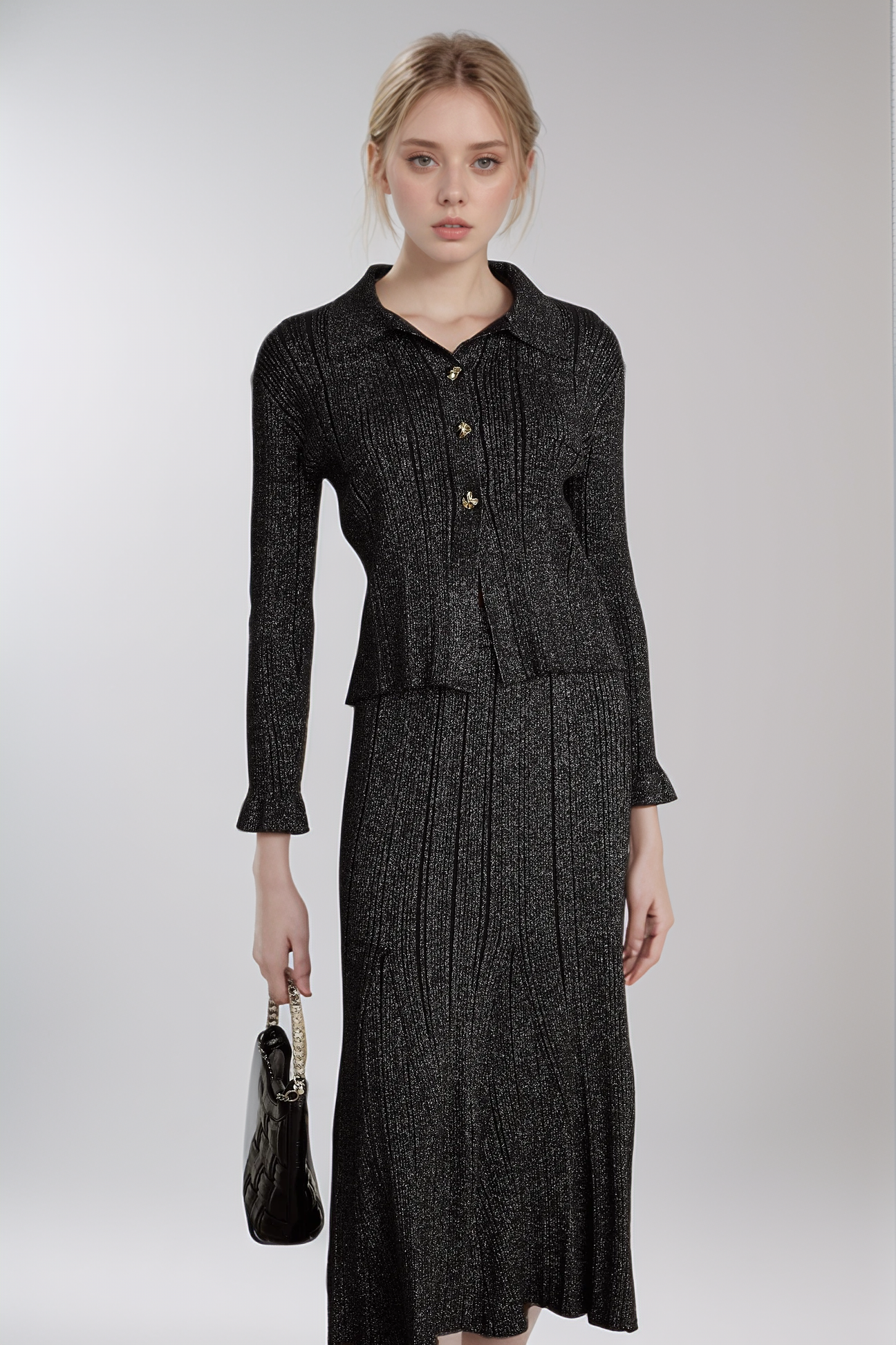 Désirée® black knitted blouse & skirt matching set