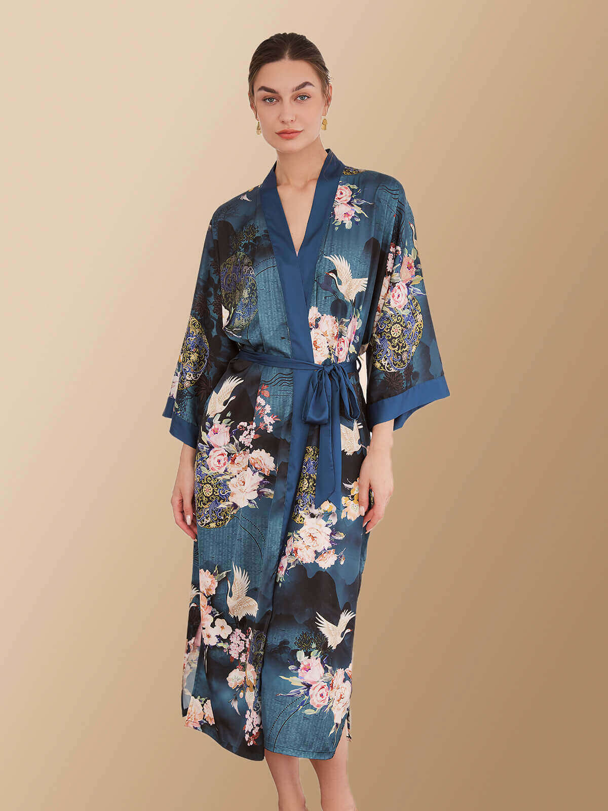 Garden Crane Blue Kimono Robe