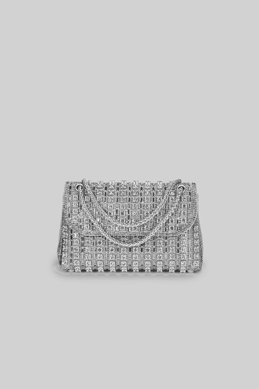 Glistening Woven Handbag With Shimmering Rhinestone Embellishments - Silver